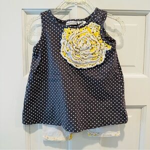 Savannah Polka Dot Tank Set with Floral Accent — Gray & Yellow